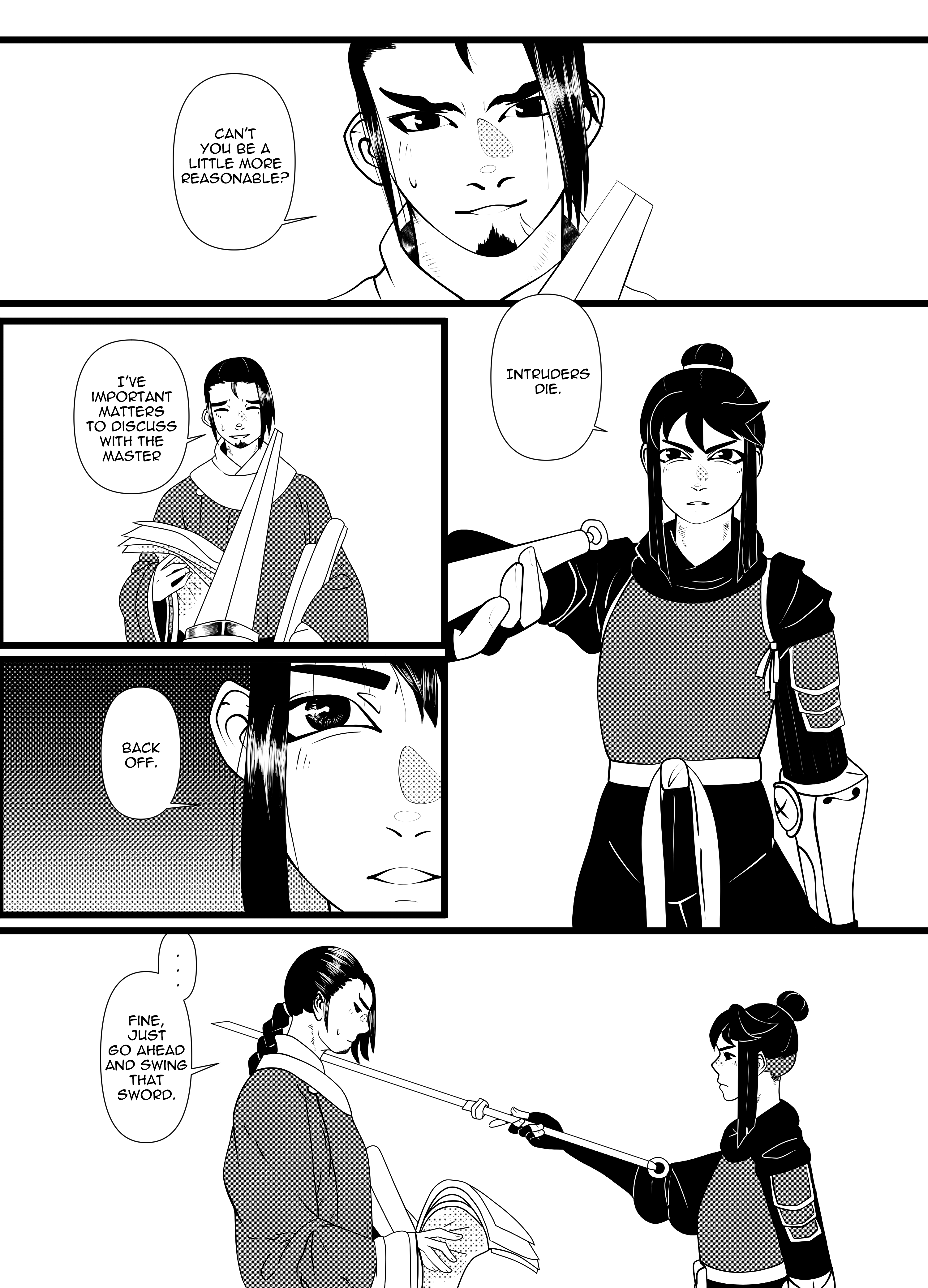 A redraw of a page from Chengge Xing featuring my OC Mao and Lan Fan from Fullmetal Alchemist.